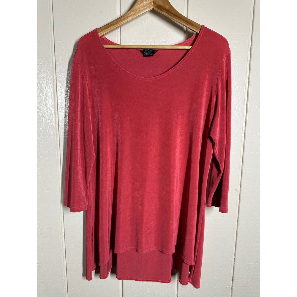 Fiore Tunic Top Women XL Pink 3/4 Sleeve High Low Tiered Empire Waist Scoop Neck